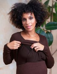 Brown Ribbed Maternity & Nursing Dress | Women Seraphine Jumpers & Knitwear