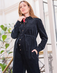 Cotton Corduroy Black Maternity Jumpsuit | Women Seraphine Jumpsuits