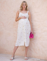 Embroidered Button-Down Midi Maternity-To-Nursing Dress | Women Seraphine Dresses