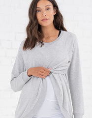 Grey Cotton Blend Maternity & Nursing Sweatshirt | Women Seraphine Jumpers & Knitwear
