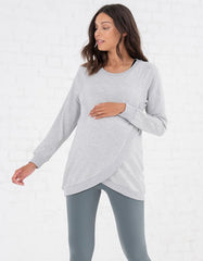 Grey Cotton Blend Maternity & Nursing Sweatshirt | Women Seraphine Jumpers & Knitwear