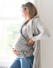 Grey Cotton ¾ Sleeve Skin To Skin Top | Women Seraphine Essentials