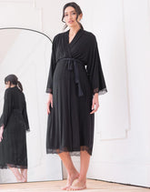 Lace Trim Kimono-Style Dressing Maternity-To-Nursing Gown | Women Seraphine Sleepwear
