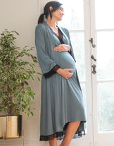 Lace Trim Kimono-Style Dressing Maternity-To-Nursing Gown | Women Seraphine Sleepwear