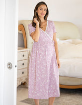 Lilac Floral Cotton Maternity & Nursing Night Dress | Women Seraphine Sleepwear