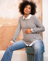 Mock Shirt Cotton Mix Maternity & Nursing Sweater | Women Seraphine Jumpers & Knitwear