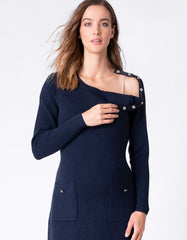 Navy Knitted Maternity & Nursing Dress With Pockets | Women Seraphine Jumpers & Knitwear