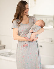 Spot Print Mama & Mini Maternity To Nursing Nightdress Set – Grey | Baby Seraphine Baby Clothes