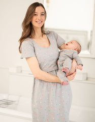 Spot Print Mama & Mini Maternity To Nursing Nightdress Set – Grey | Baby Seraphine Baby Clothes