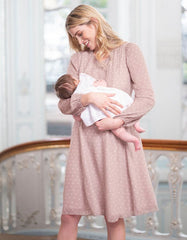 Taupe & White Spot Chiffon Maternity To Nursing Dress | Women Seraphine Dresses