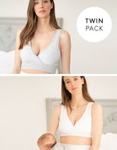 Twin Pack Bamboo Maternity & Nursing Sleep Bras – Grey & White | Women Seraphine Kits & Sets