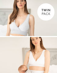 Twin Pack Bamboo Maternity & Nursing Sleep Bras – Grey & White | Women Seraphine Kits & Sets