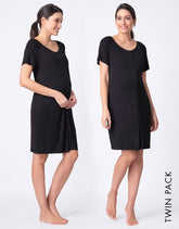 Twin Pack Button-Down Maternity Nighties - Black | Women Seraphine Kits & Sets