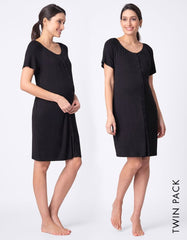 Twin Pack Button-Down Maternity Nighties - Black | Women Seraphine Kits & Sets