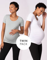 Twin Pack Maternity T-Shirts - Sage & White | Women Seraphine Essentials