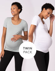 Twin Pack Maternity T-Shirts - Sage & White | Women Seraphine Essentials
