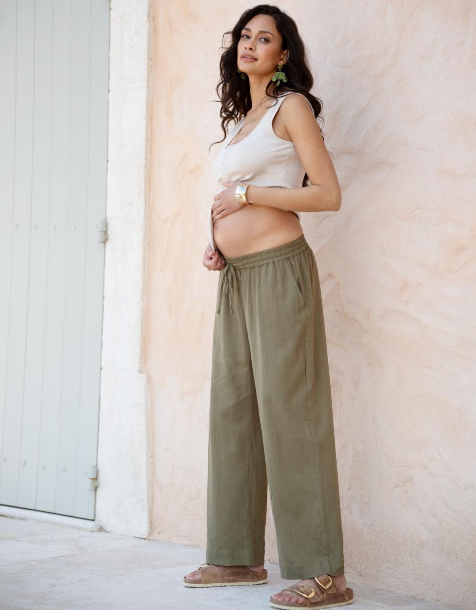 Wide-Leg Linen-Blend Under Bump Maternity Trousers | Women Seraphine Trousers & Skirts