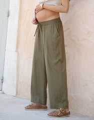 Wide-Leg Linen-Blend Under Bump Maternity Trousers | Women Seraphine Trousers & Skirts