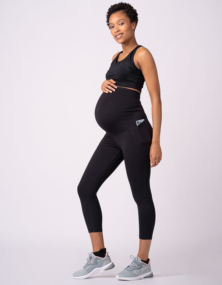 Black 3/4 Length Maternity Gym &amp; Activewear Leggings |Seraphine | Women Seraphine Leggings &amp; Tights