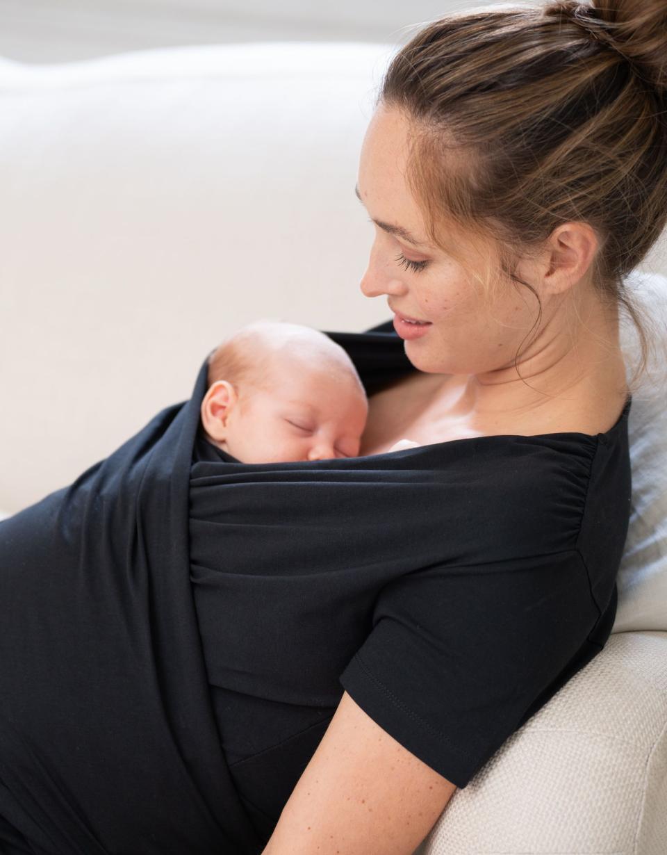 Black Cotton Short-Sleeve Skin To Skin Top | Women Seraphine Hoodies &amp; Tops