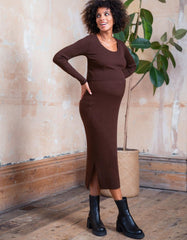 Brown Ribbed Maternity &amp; Nursing Dress | Women Seraphine Jumpers &amp; Knitwear