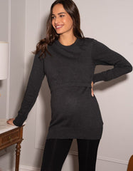 Charcoal Cotton Lift Up Maternity &amp; Nursing Sweater | Women Seraphine Tops