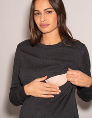 Charcoal Cotton Lift Up Maternity &amp; Nursing Sweater | Women Seraphine Tops