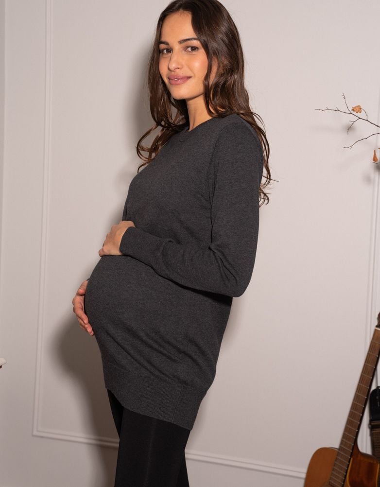 Charcoal Cotton Lift Up Maternity &amp; Nursing Sweater | Women Seraphine Tops