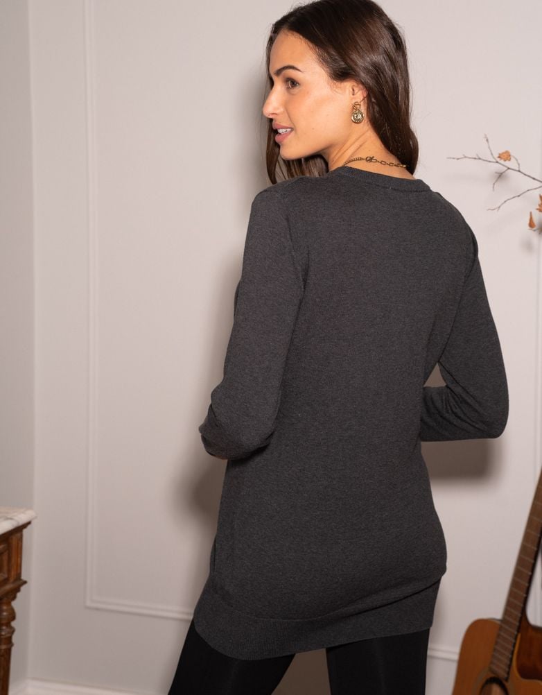 Charcoal Cotton Lift Up Maternity &amp; Nursing Sweater | Women Seraphine Tops