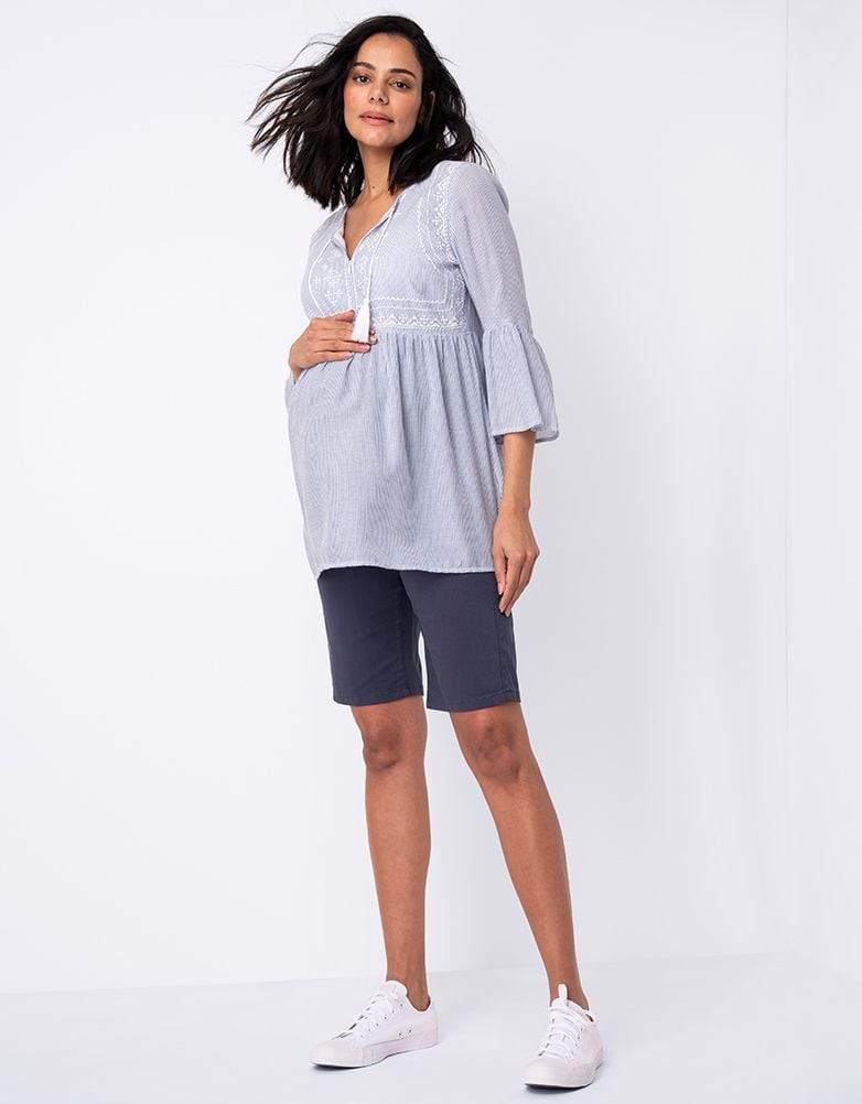 Cotton Blend Navy Blue Maternity Shorts | Women Seraphine Shorts