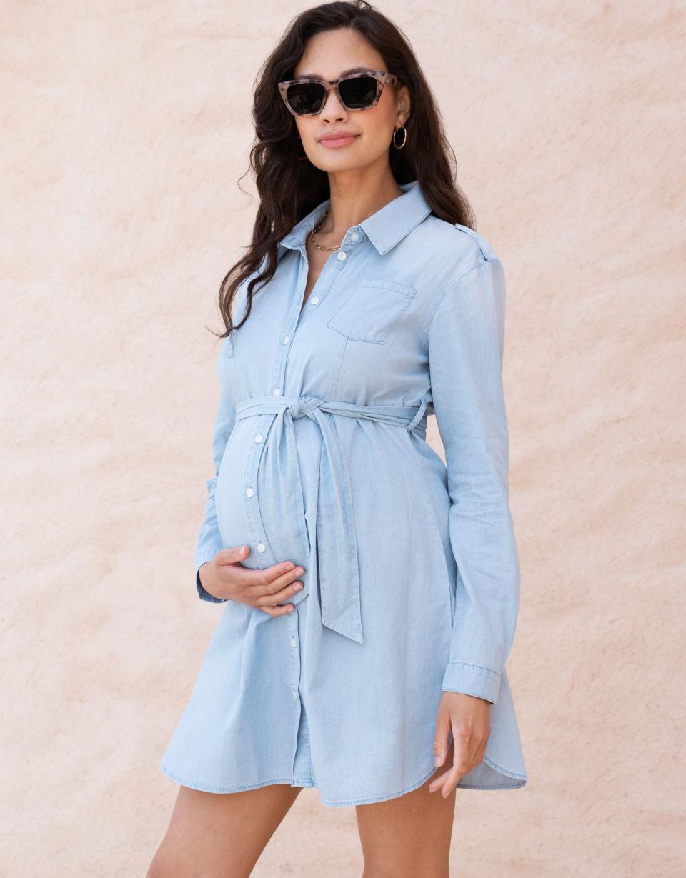 Cotton Chambray Belted Maternity-To-Nursing Tunic | Women Seraphine Dresses