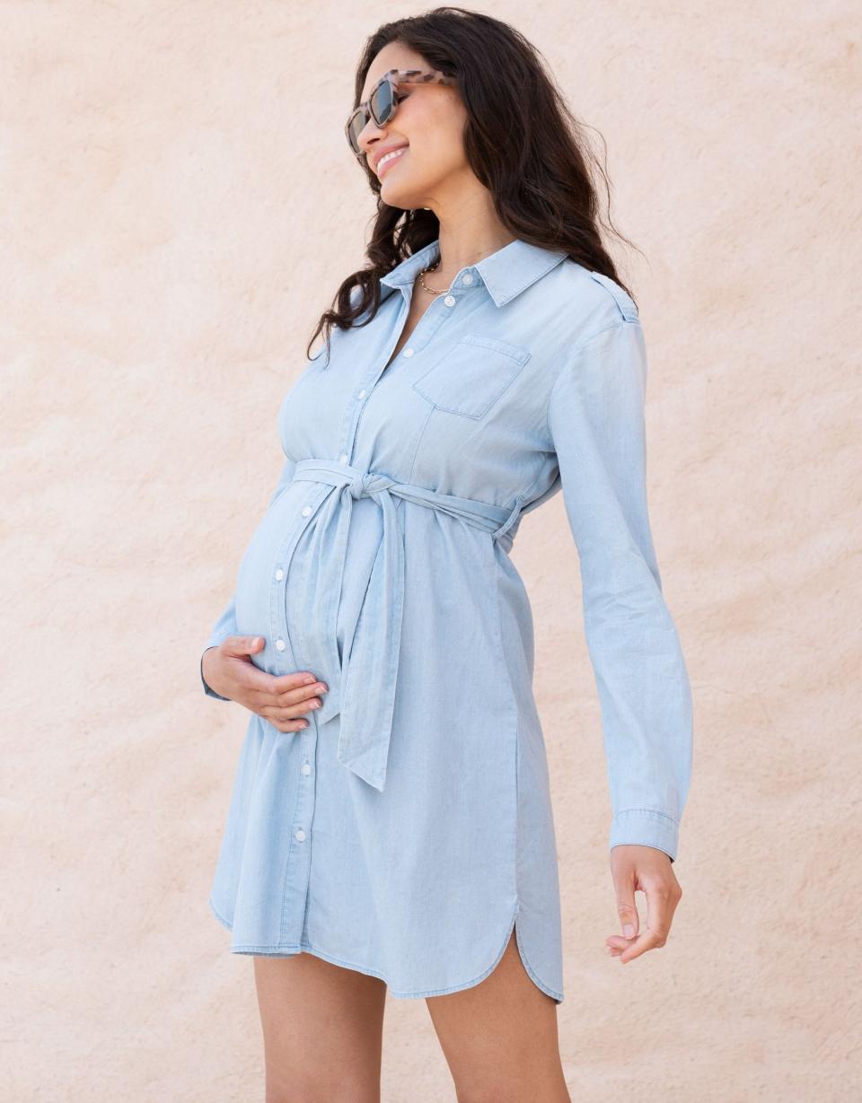 Cotton Chambray Belted Maternity-To-Nursing Tunic | Women Seraphine Dresses