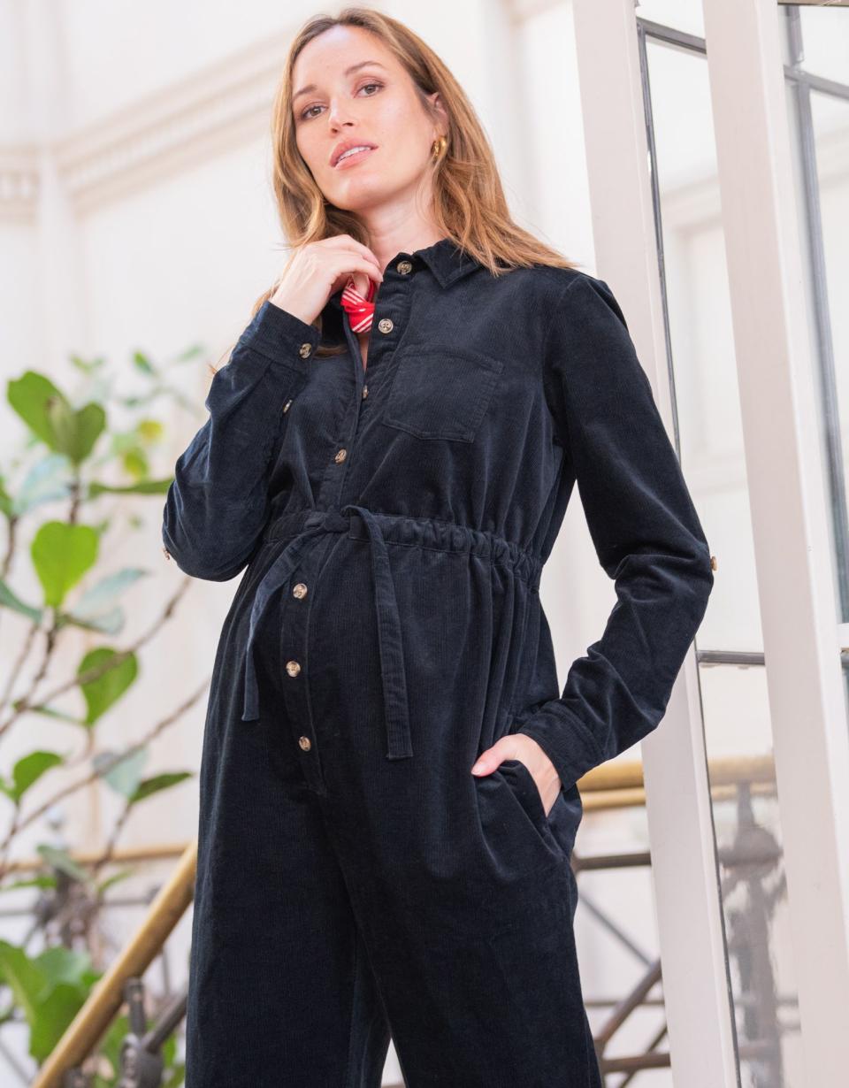 Cotton Corduroy Black Maternity Jumpsuit | Women Seraphine Jumpsuits