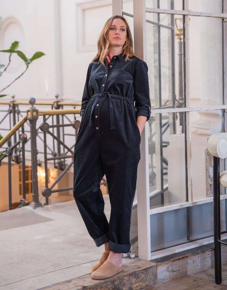 Cotton Corduroy Black Maternity Jumpsuit | Women Seraphine Jumpsuits