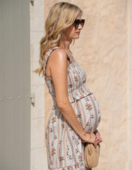 Cotton Shirred Strappy Midi Maternity-To-Nursing Dress | Women Seraphine Dresses