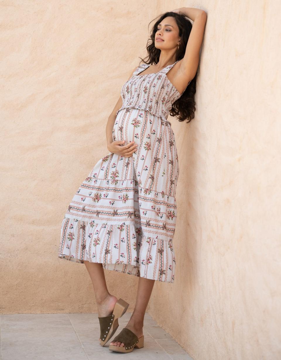 Cotton Shirred Strappy Midi Maternity-To-Nursing Dress | Women Seraphine Dresses