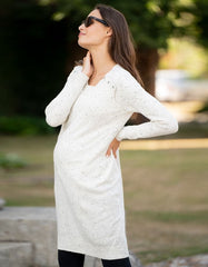 Cream Cotton Blend Maternity &amp; Nursing Sweater Dress | Women Seraphine Jumpers &amp; Knitwear