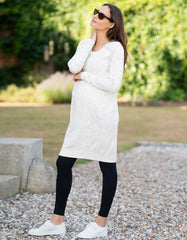 Cream Cotton Blend Maternity &amp; Nursing Sweater Dress | Women Seraphine Jumpers &amp; Knitwear