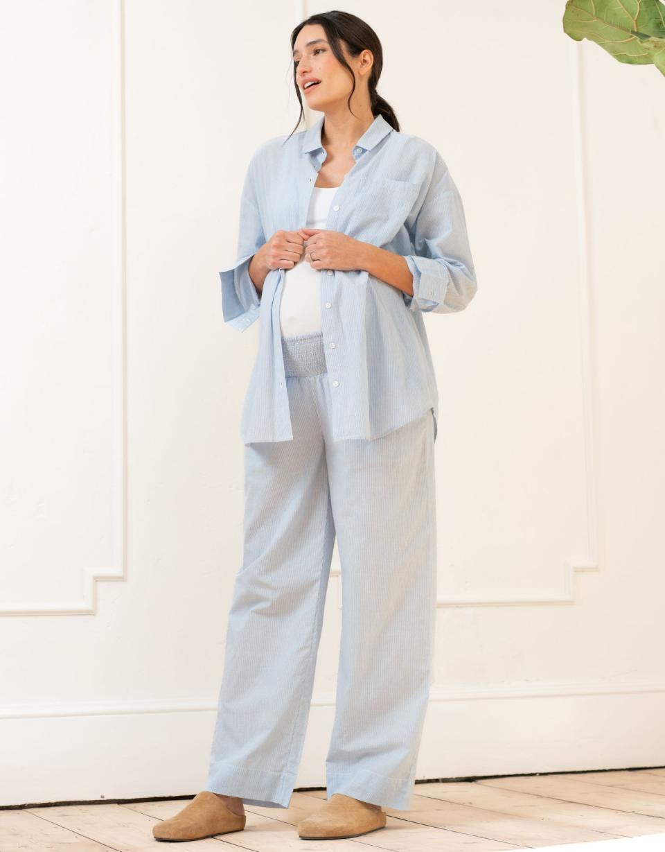 Fine Stripe Full-Length Cotton Pyjama Maternity-To-Nursing Set | Women Seraphine Kits &amp; Sets