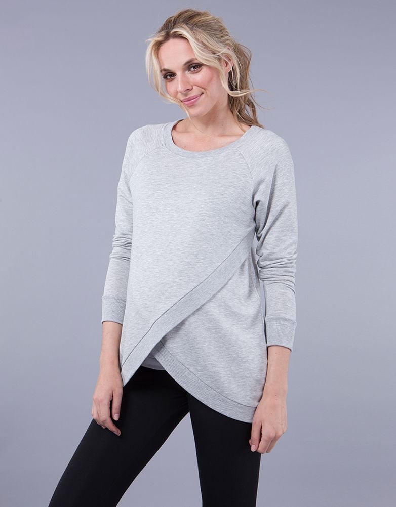 Grey Cotton Blend Maternity &amp; Nursing Sweatshirt | Women Seraphine Jumpers &amp; Knitwear