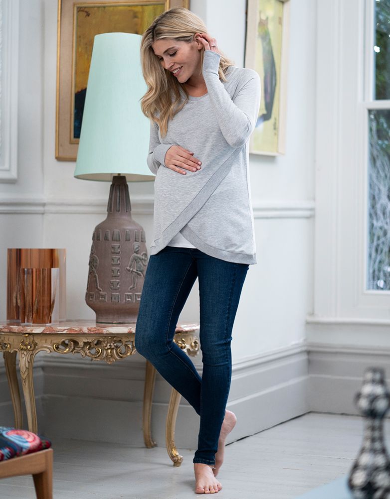 Grey Cotton Blend Maternity &amp; Nursing Sweatshirt | Women Seraphine Jumpers &amp; Knitwear