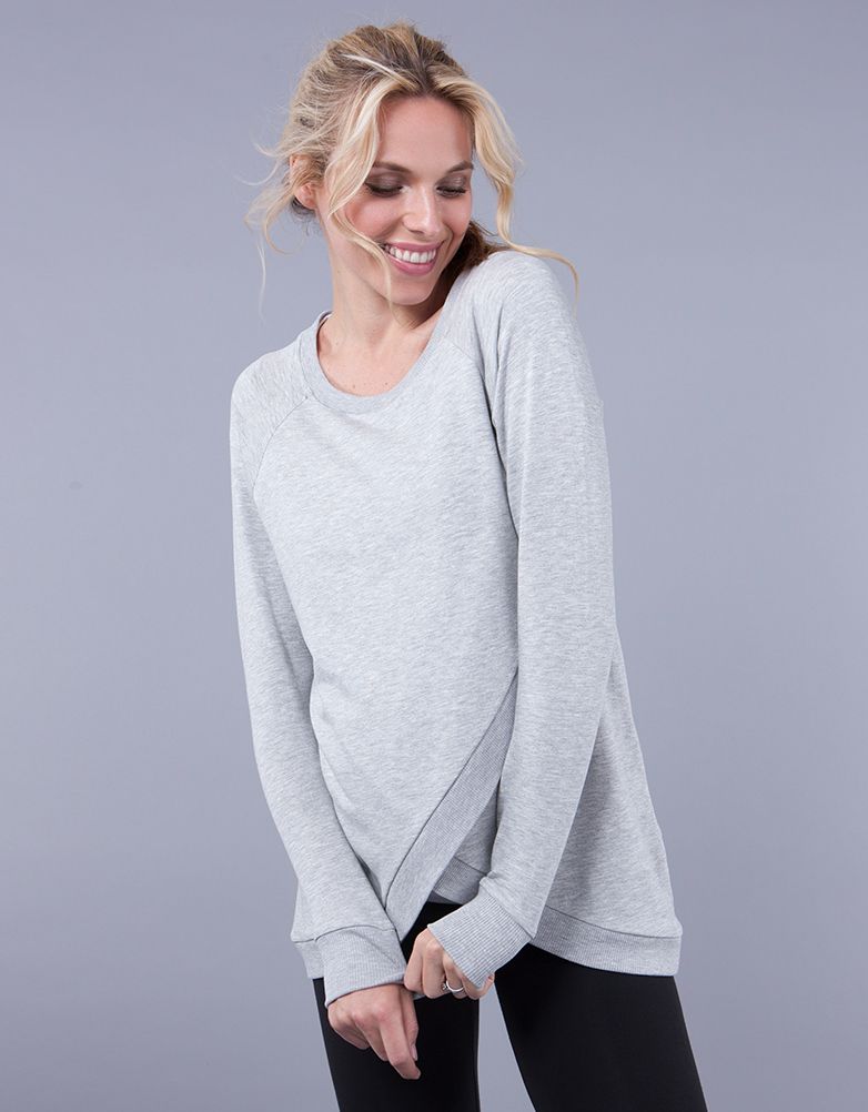 Grey Cotton Blend Maternity &amp; Nursing Sweatshirt | Women Seraphine Jumpers &amp; Knitwear