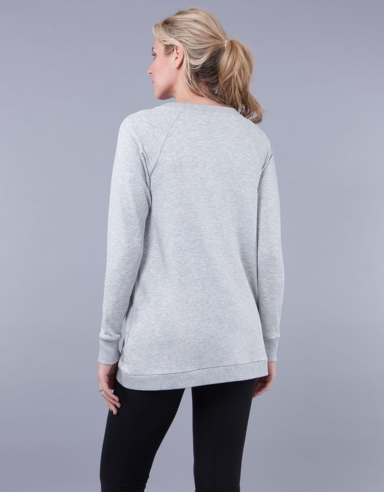 Grey Cotton Blend Maternity &amp; Nursing Sweatshirt | Women Seraphine Jumpers &amp; Knitwear
