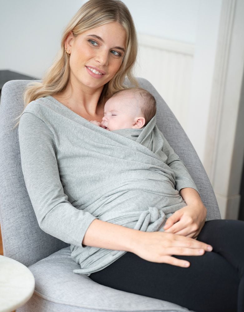 Grey Cotton ¾ Sleeve Skin To Skin Top | Women Seraphine Essentials