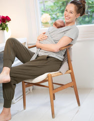 Grey Cotton Short-Sleeve Skin To Skin Top | Women Seraphine Skin To Skin