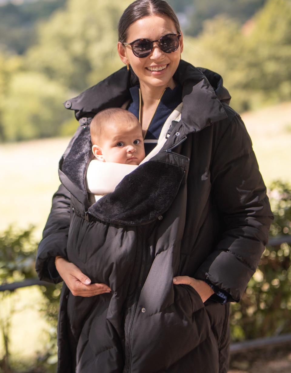 Long Black Maternity &amp; Babywearing Puffer Coat | Women Seraphine Coats &amp; Jackets