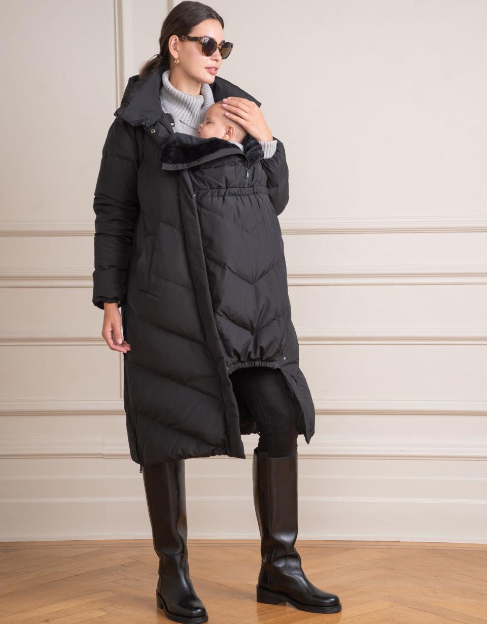 Long Black Maternity &amp; Babywearing Puffer Coat | Women Seraphine Coats &amp; Jackets