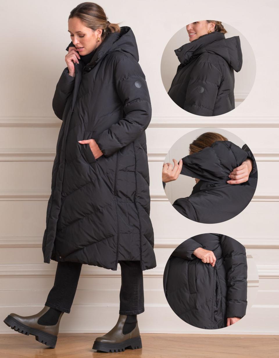 Long Black Maternity &amp; Babywearing Puffer Coat | Women Seraphine Coats &amp; Jackets