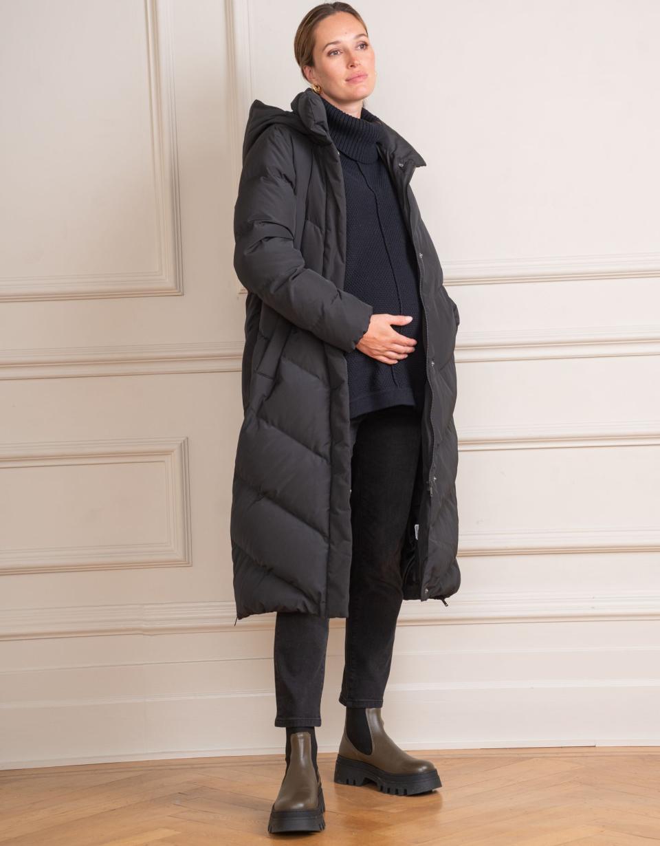Long Black Maternity &amp; Babywearing Puffer Coat | Women Seraphine Coats &amp; Jackets