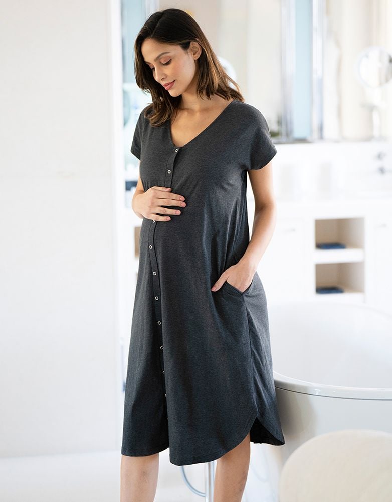 Maternity Hospital Bag Midi Labor Gown In Organic Cotton US | Women Seraphine Sleepwear